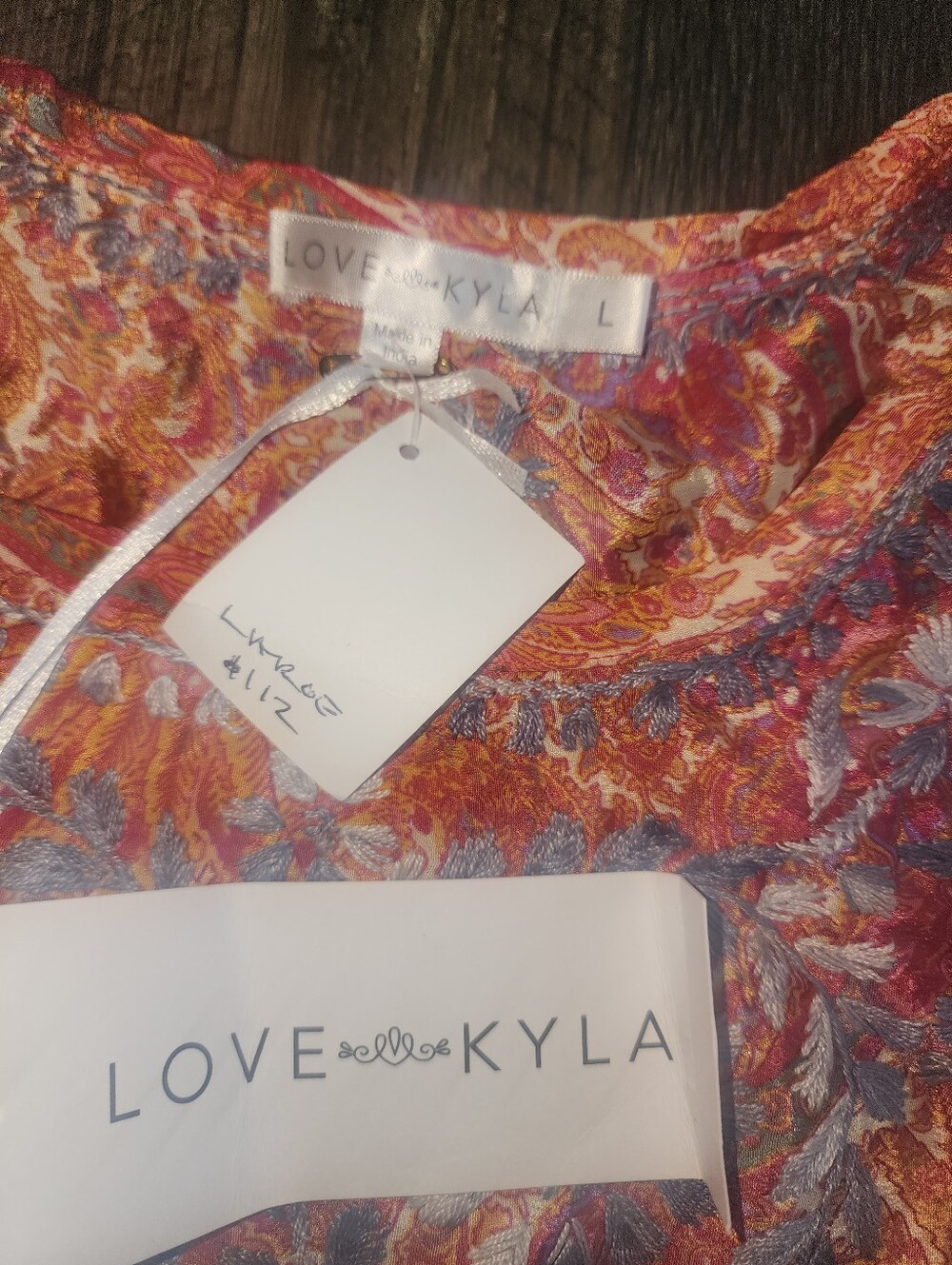 NWT Love Kyla Blouse Silk Blend Lightweight Boho Festival Chic Embroidered - Picture 3 of 7